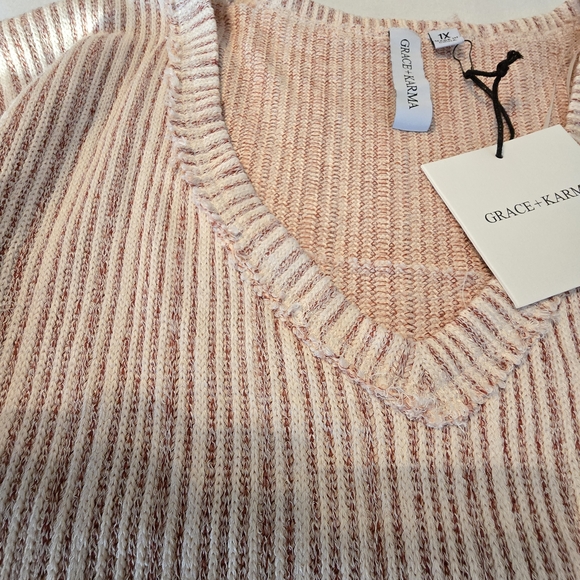 NWT Grace + Karma Ribbed Knit V-Neck Top 1X Neutral Boho Minimalist - Picture 3 of 11